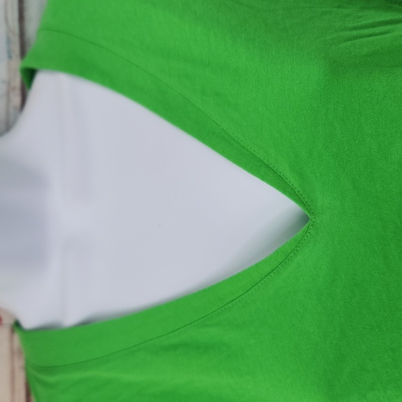 FRAME Denim Le High Rise V Neck Bright Peridot Green Organic Cotton T-Shirt - Picture 3 of 8